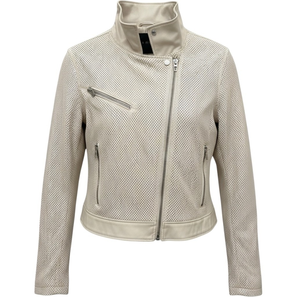 Blank NYC Cream Perforated Faux Leather Moto Jacket XL New